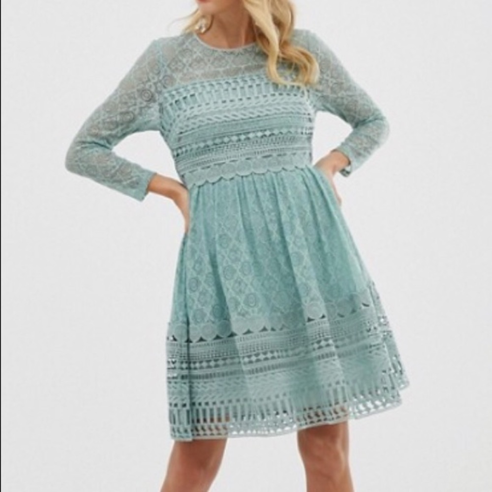 ASOS Design Mint Green Lace Mini Skater Dr…